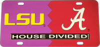 LSU + Alabama House Divided Split License Plate Tag [Purple/Red]