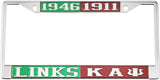 Links + Kappa Alpha Psi Split License Plate Frame [Silver Standard Frame - Green/Silver/Red/Silver]