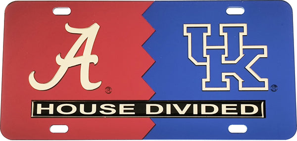 Alabama + Kentucky House Divided Split License Plate Tag [Red/Blue]
