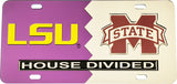 LSU + Mississippi State House Divided Split License Plate Tag [Purple/Silver]