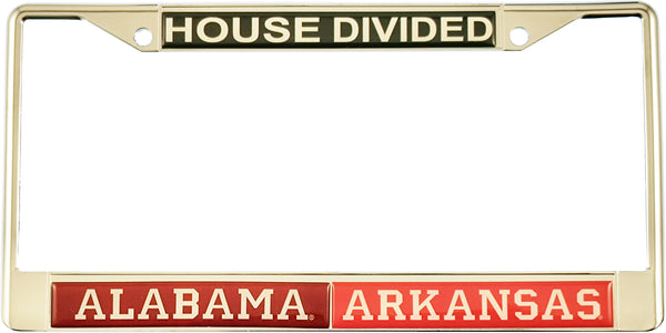 Alabama + Arkansas House Divided Split License Plate Frame [Silver]