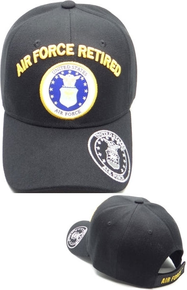 Air Force Retired Arch Text Shadow On Bill Mens Cap [Black]
