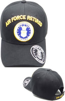 Air Force Retired Arch Text Shadow On Bill Mens Cap [Black - Adjustable Size]