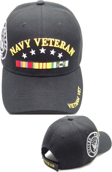 Navy Vietnam Vet Ribbons & Stars Shadow Mens Cap [Black]