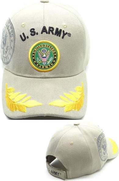 U.S. Army Shield Arch Leaf Bill Shadow Mens Cap [Beige - Adjustable Size]