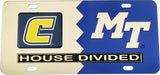 Tennessee at Chattanooga (UTC) + Middle Tennessee (MTSU) House Divided Split License Plate Tag [Silver/Blue]