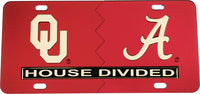 Oklahoma + Alabama House Divided Split License Plate Tag [Red/Red]