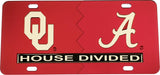 Oklahoma + Alabama House Divided Split License Plate Tag [Red/Red]