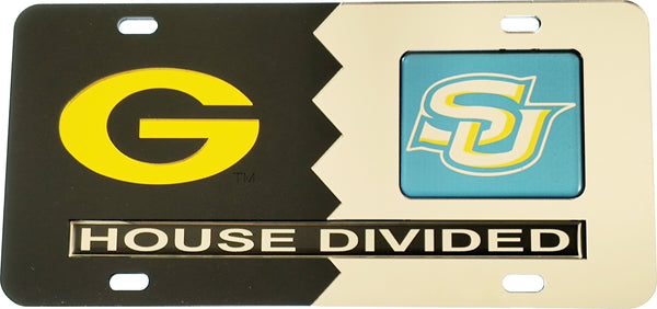 Grambling State + Southern House Divided Split License Plate Tag [Black/Silver]