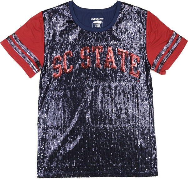 Big Boy South Carolina State Bulldogs S6 Ladies Sequins Tee [Navy Blue]