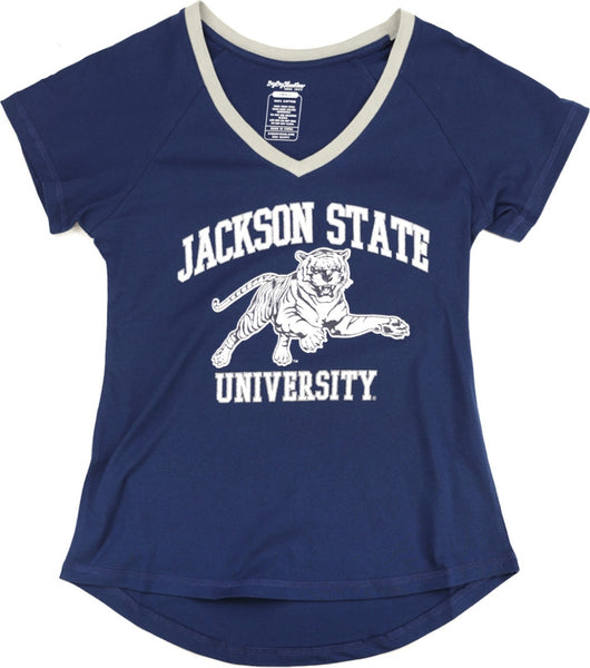 Big Boy Jackson State Tigers S3 Ladies V-Neck Tee [Navy Blue]