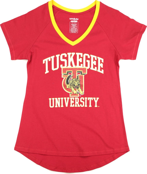 Big Boy Tuskegee Golden Tigers S3 Ladies V-Neck Tee [Crimson Red]
