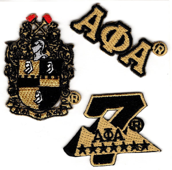 Alpha Phi Alpha 3-Pack A Embroidered Stick-On Applique Patches [Gold]