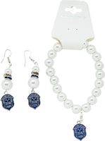Zeta Phi Beta Crest Charm Pearl Bracelet & Earrings Set [White]