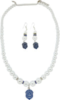 Zeta Phi Beta Crest Charm Pearl Earrings & Necklace Set [White]