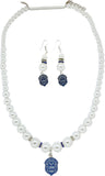 Zeta Phi Beta Crest Charm Pearl Earrings & Necklace Set [White]