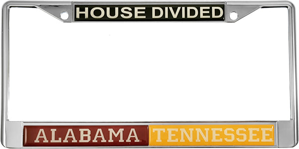 Alabama + Tennessee House Divided Split License Plate Frame [Silver]