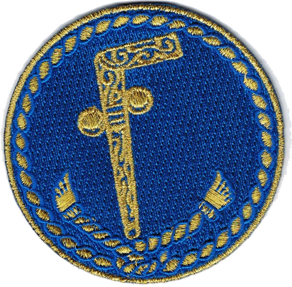 Mason Two Ball Cane Symbol Circle Iron-On Patch [Blue]
