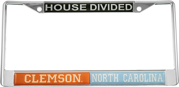 Clemson + North Carolina House Divided Split License Plate Frame [Silver]