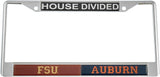 Florida State (FSU) + Auburn House Divided Split License Plate Frame [Silver]