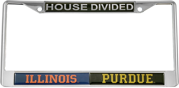 Illinois + Purdue House Divided Split License Plate Frame [Silver]