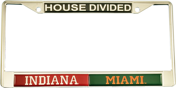Indiana + Miami House Divided Split License Plate Frame [Silver]