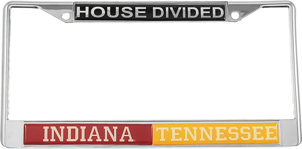 Indiana + Tennessee House Divided Split License Plate Frame [Silver]