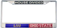 LSU + Ohio State House Divided Split License Plate Frame [Silver]