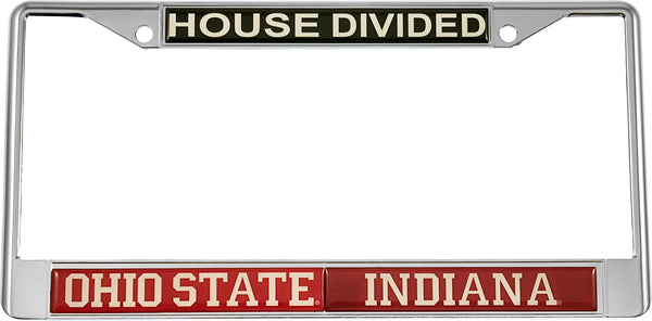 Ohio State + Indiana House Divided Split License Plate Frame [Silver]