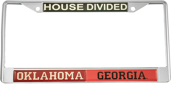 Oklahoma + Georgia House Divided Split License Plate Frame [Silver]