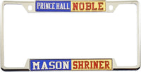 Prince Hall Mason + Shriner Noble Split License Plate Frame [Decal Visible Frame - Blue/Silver/Gold/Red]
