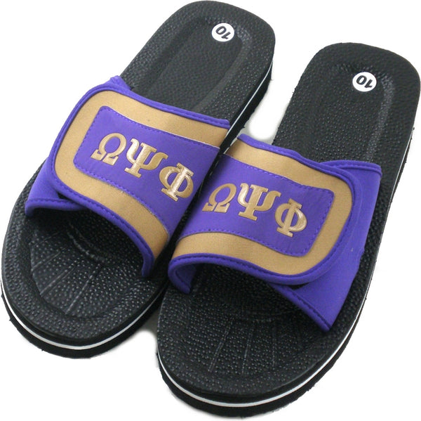Buffalo Dallas Omega Psi Phi Strapped Slider Flip Flops [Black/Purple]