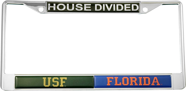 South Florida (USF) + Florida House Divided Split License Plate Frame [Silver]
