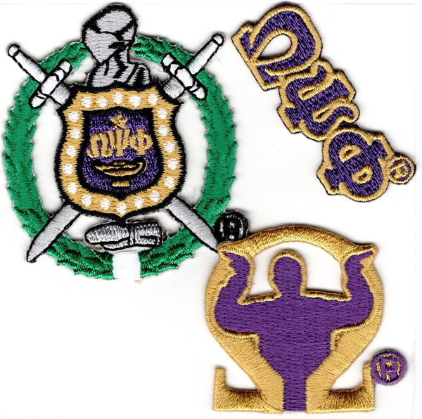 Omega Psi Phi 3-Piece Set A Embroidered Stick-On Applique Patches [Purple]