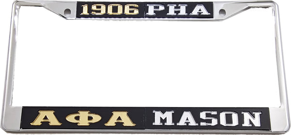 Alpha Phi Alpha + Mason - PHA Split License Plate Frame [Silver Standard Frame - Black/Gold/Black/Silver]