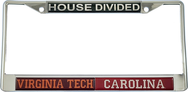 Virginia Tech + South Carolina House Divided Split License Plate Frame [Silver]