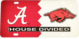 Alabama + Arkansas House Divided Split License Plate Tag [Red/Silver]