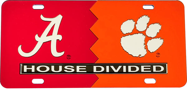 Alabama + Clemson House Divided Split License Plate Tag [Red/Orange]