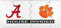 Alabama + Clemson House Divided Split License Plate Tag [Silver/Silver]