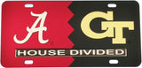 Alabama + Georgia Tech House Divided Split License Plate Tag [Red/Black]