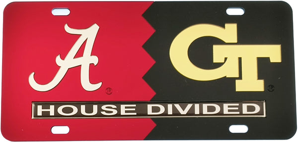 Alabama + Georgia Tech House Divided Split License Plate Tag [Red/Black]