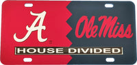 Alabama + Mississippi House Divided Split License Plate Tag [Red/Navy Blue]
