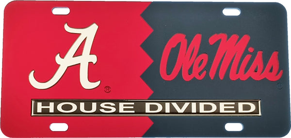 Alabama + Mississippi House Divided Split License Plate Tag [Red/Navy Blue]
