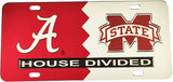 Alabama + Mississippi State House Divided Split License Plate Tag [Red/Silver]
