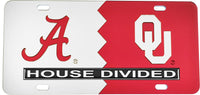 Alabama + Oklahoma House Divided Split License Plate Tag [Silver/Red]