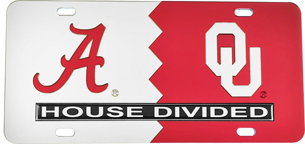 Alabama + Oklahoma House Divided Split License Plate Tag [Silver/Red]
