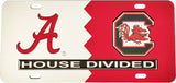 Alabama + South Carolina House Divided Split License Plate Tag [Silver/Red]