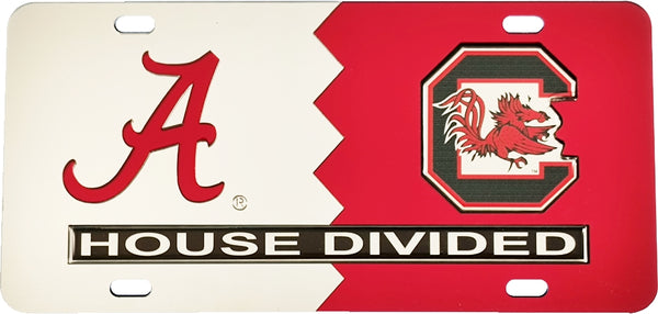 Alabama + South Carolina House Divided Split License Plate Tag [Silver/Red]