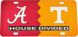 Alabama + Tennessee House Divided Split License Plate Tag [Red/Orange]