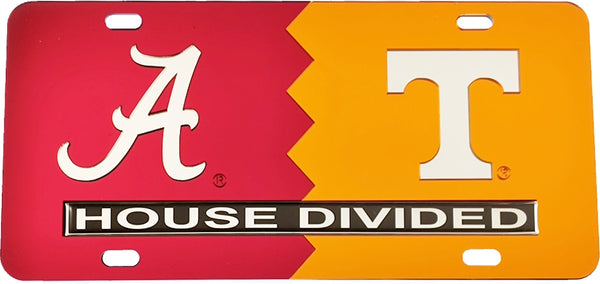 Alabama + Tennessee House Divided Split License Plate Tag [Red/Orange]